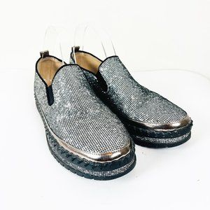 2/$20 Jolimall Glitter Silver Slip Ons 10